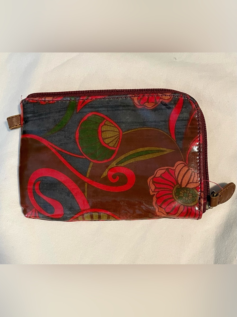 MARIPOSA Wristlet Wallet - Red Floral - Waxed Cotton/Linen - Zip - Missing Strap